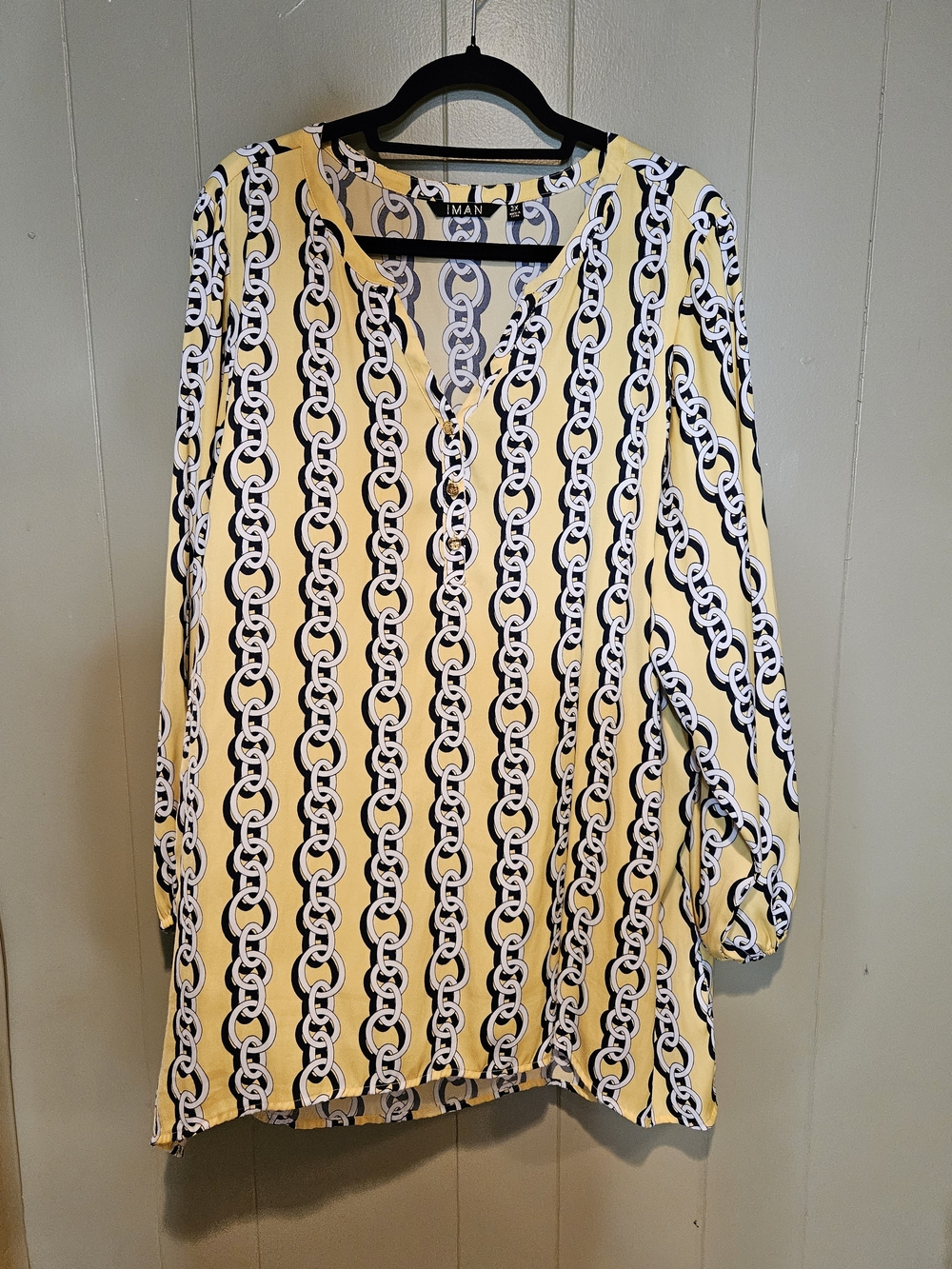 IMAN Yellow Chain-Print V-Neck Tunic